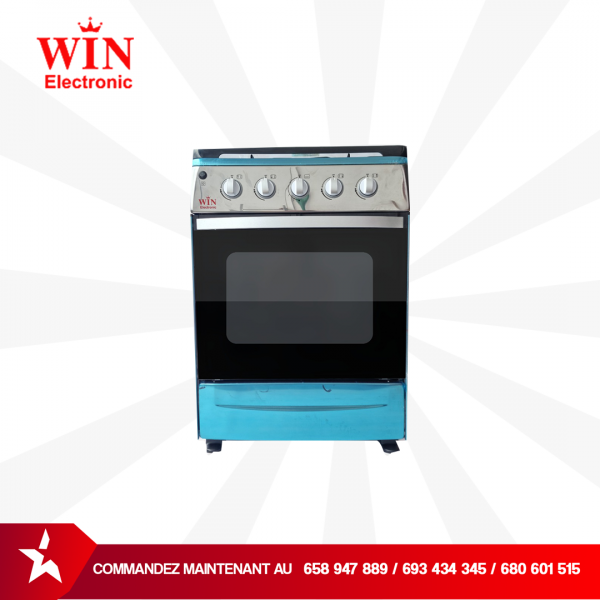 Cuisinière 4 Feux Gaz allumage Automatique, Sécurité Gaz, Couvercle en Verre, 1 an garantie