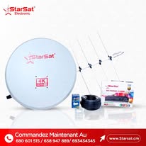 Le kit satellite Starsat : Parabole , Décodeur , Câble , LNB ( plus de 100 chaînes gratuites sans abonnement par mois après installation)