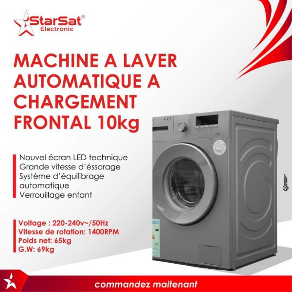 Machine à laver Starsat automatique 10Kg – Grise - Garantie 1 An – Image 2